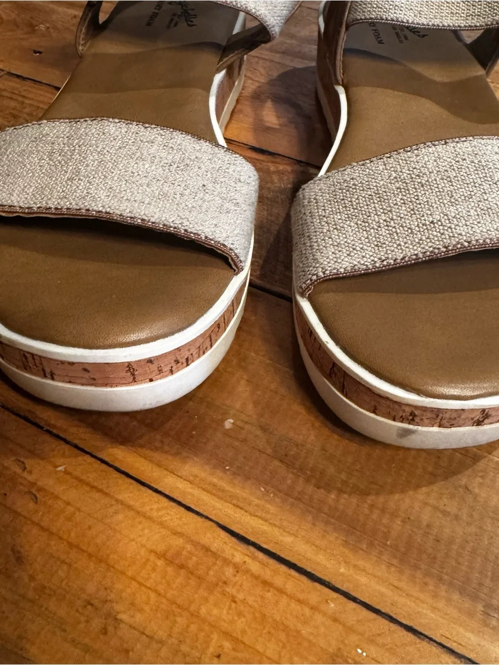 Seychelles Beige Fabric and Brown Platform Sandals